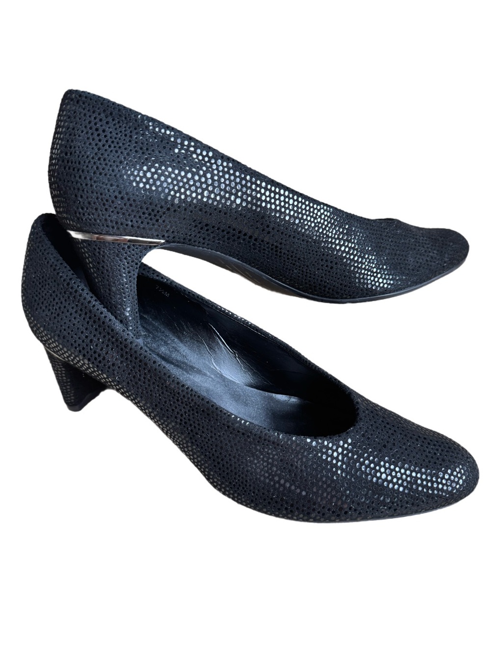 Vaneli Black Perforated Mid Heel Pumps